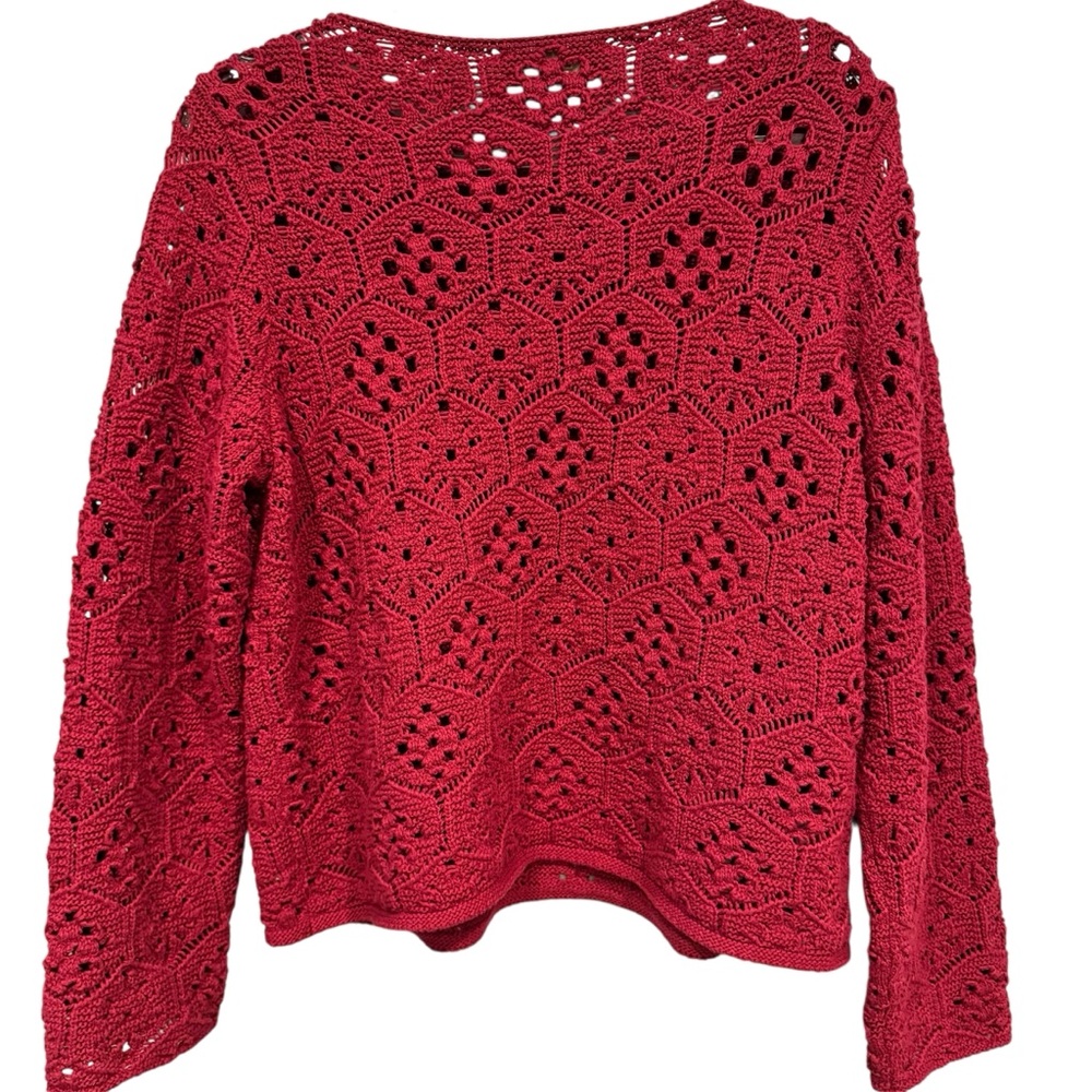 Loft NWT Raspberry Colored Open Knit Sweater Size L - Picture 3 of 4
